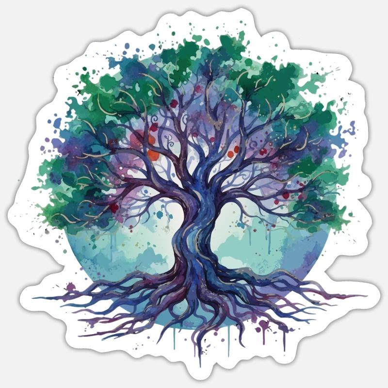 Aquarell Baum des Lebens - Sticker Größe S (10 x 10 cm) - Mattweiß