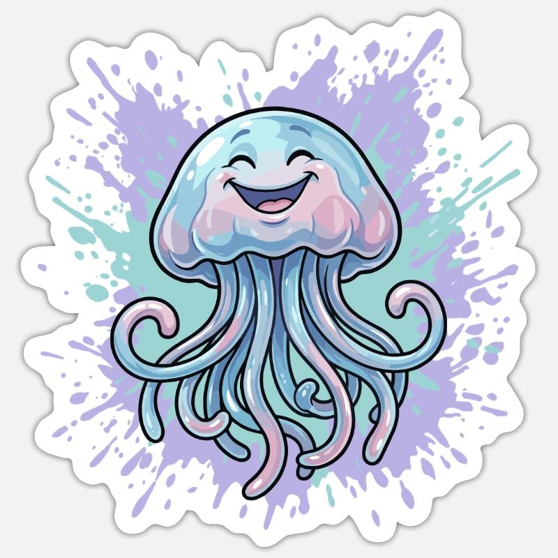 Spritzer méduse pastel - Sticker taille S (10 x 10 cm) - blanc mat