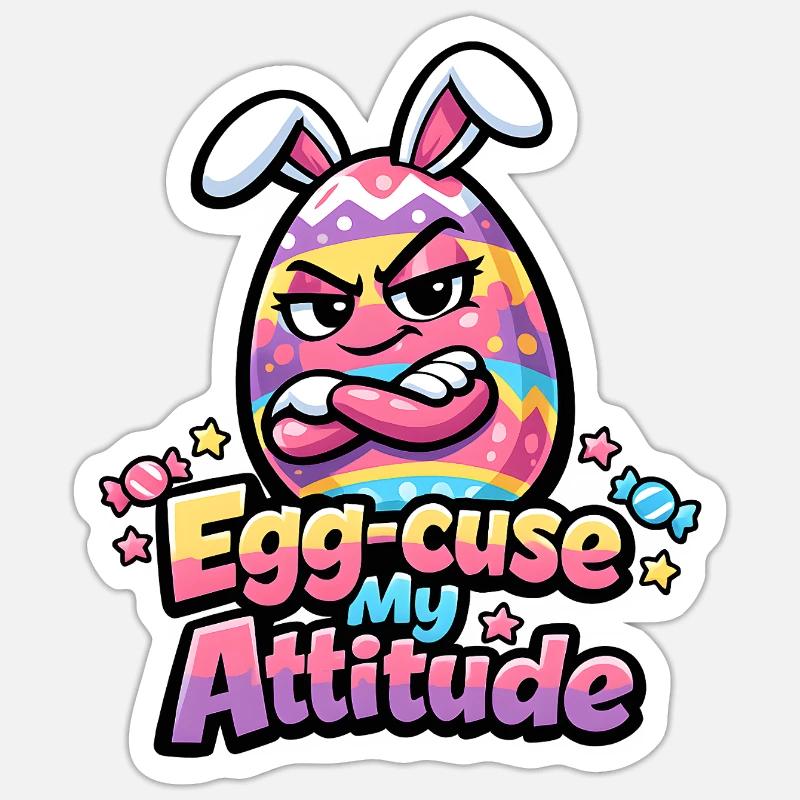 Egg-Cuse My Attitude Easter Sticker size S (10 x 10 cm)