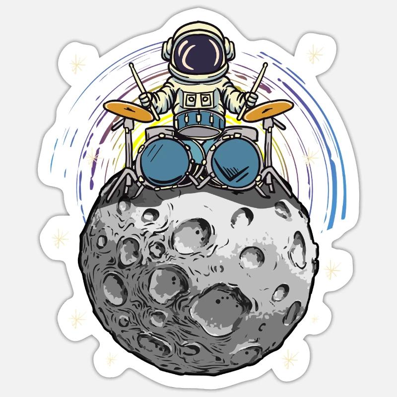 Space drummer on the moon - Sticker size S (10 x 10 cm) - white matte