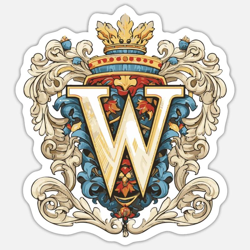 W Buchstabe Name Krone - Sticker Größe S (10 x 10 cm) - Mattweiß
