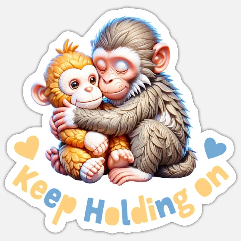 Hugging Monkeys Keep Holding On - Sticker size S (10 x 10 cm) - white matte