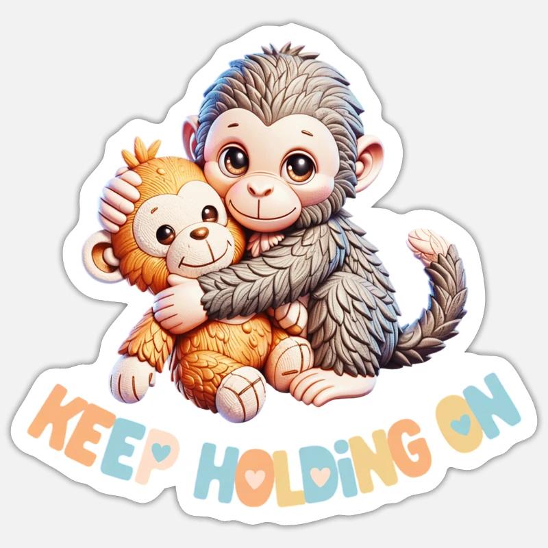 Hugging Monkeys Keep Holding - Sticker size S (10 x 10 cm) - white matte