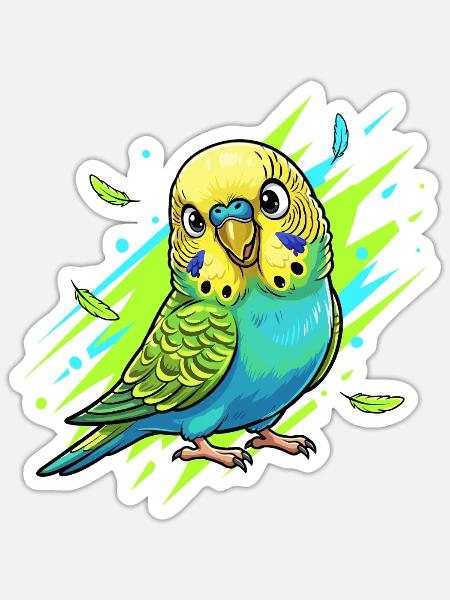 Neon Wellensittich Farbexplosion - Sticker Größe S (10 x 10 cm) - Mattweiß