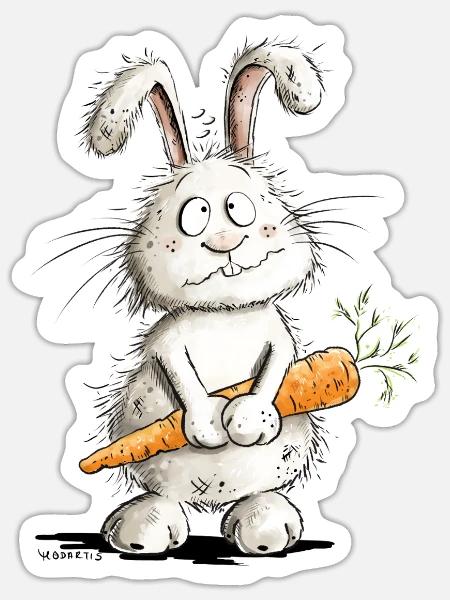 Hase mit Möhre Cartoon - Sticker Größe S (10 x 10 cm) - Mattweiß