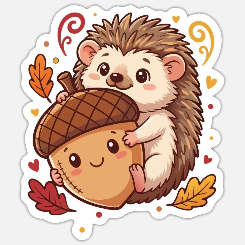Süßer Igel mit Eichel Herbst Sticker Größe S (10 x 10 cm)
