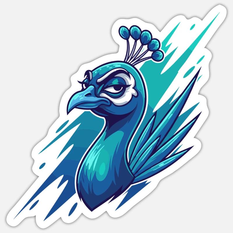 Neon Blue Peacock Head - Sticker size S (10 x 10 cm) - white matte