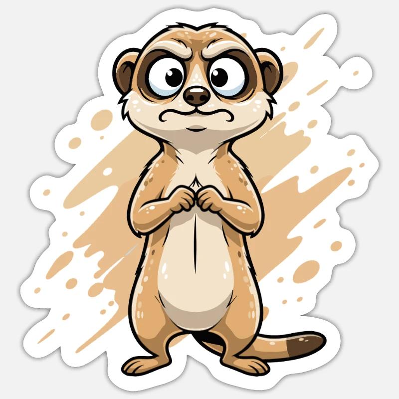 Zweifelndes Erdmännchen Cartoon - Sticker Größe S (10 x 10 cm) - Mattweiß
