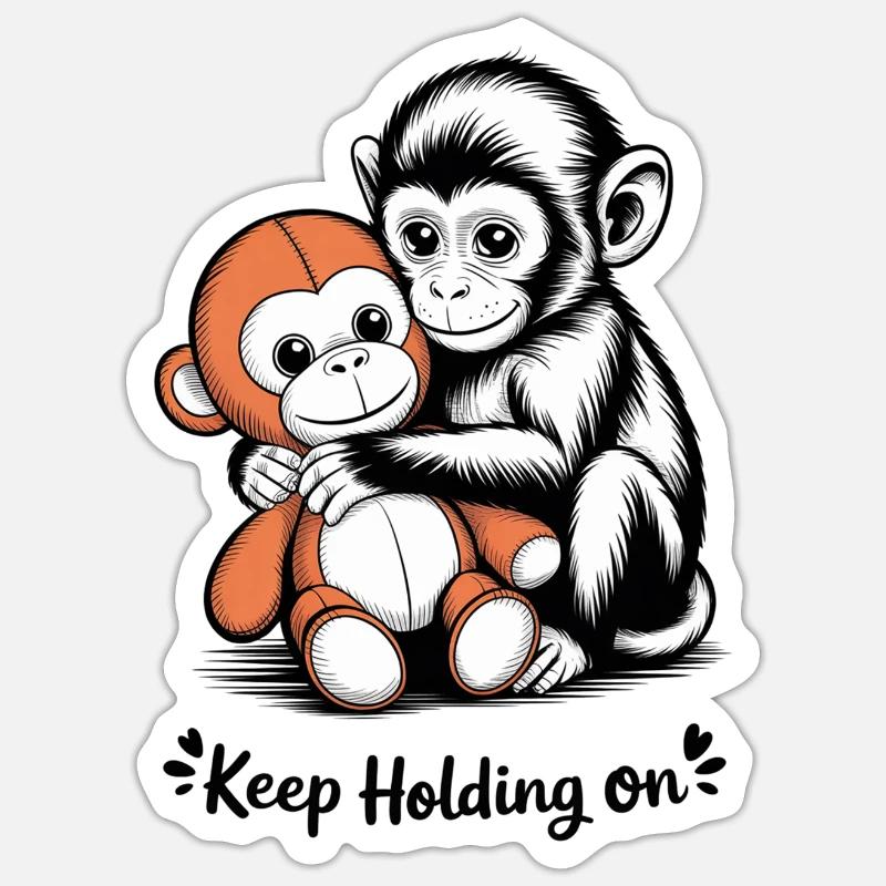 Monkey Hug Keeps Holding On - Sticker size S (10 x 10 cm) - white matte