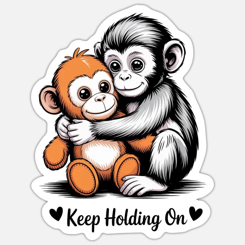 Keep Holding On Monkey Hug - Sticker size S (10 x 10 cm) - white matte