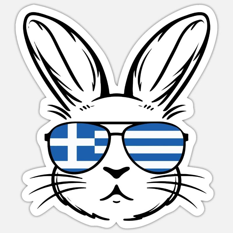 Bandiera greca di Pasqua Coniglio Pasquale - Sticker formato S (10 x 10 cm) - bianco opaco