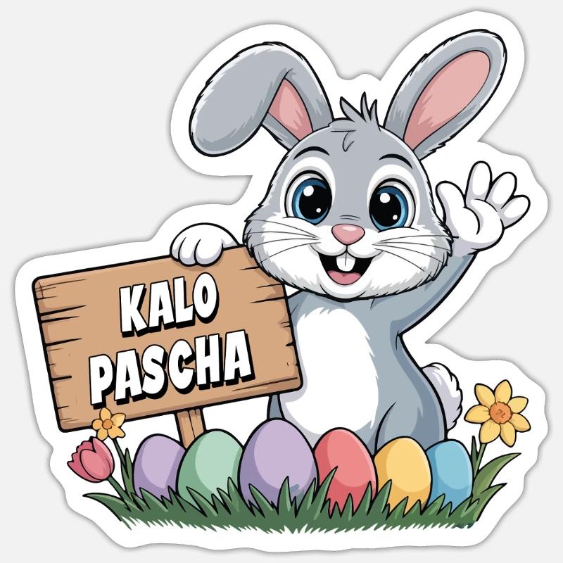 Kalo Pascha Easter Rabbit Greek Easter Sticker size S (10 x 10 cm)