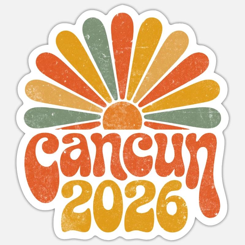 Cancún 2026 Retro Sunset - Sticker size S (10 x 10 cm) - white matte