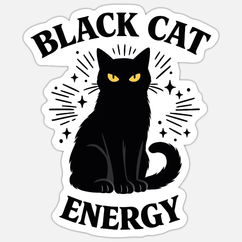 Énergie du chat noir - Sticker taille S (10 x 10 cm) - blanc mat