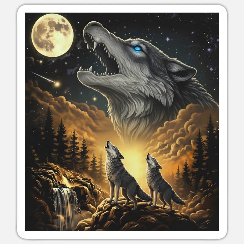Moonlit Night Wolf Pack in Starlight - Sticker size S (10 x 10 cm) - white matte