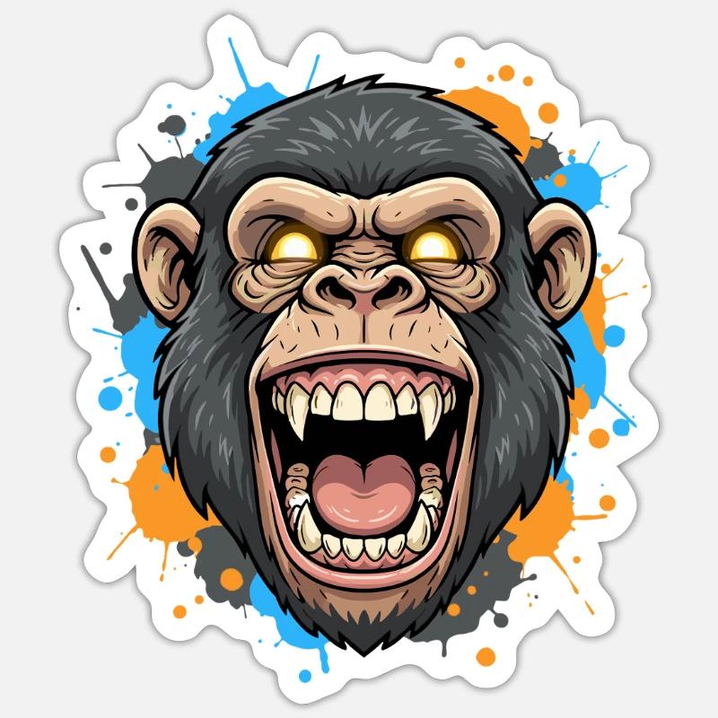 Screaming Gorilla Head Splash - Sticker size S (10 x 10 cm) - white matte