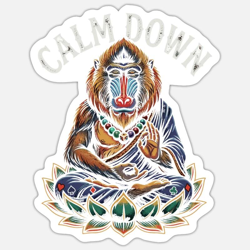 Calm Down Monkey Meditating Lotus - Sticker size S (10 x 10 cm) - white matte
