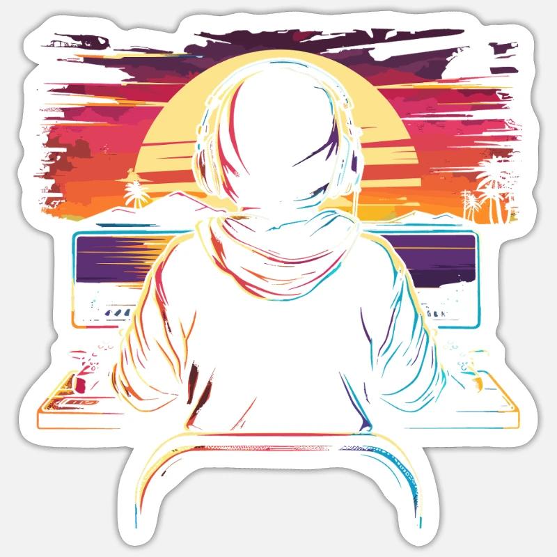Gamer Synthwave - Sticker taille S (10 x 10 cm) - blanc mat