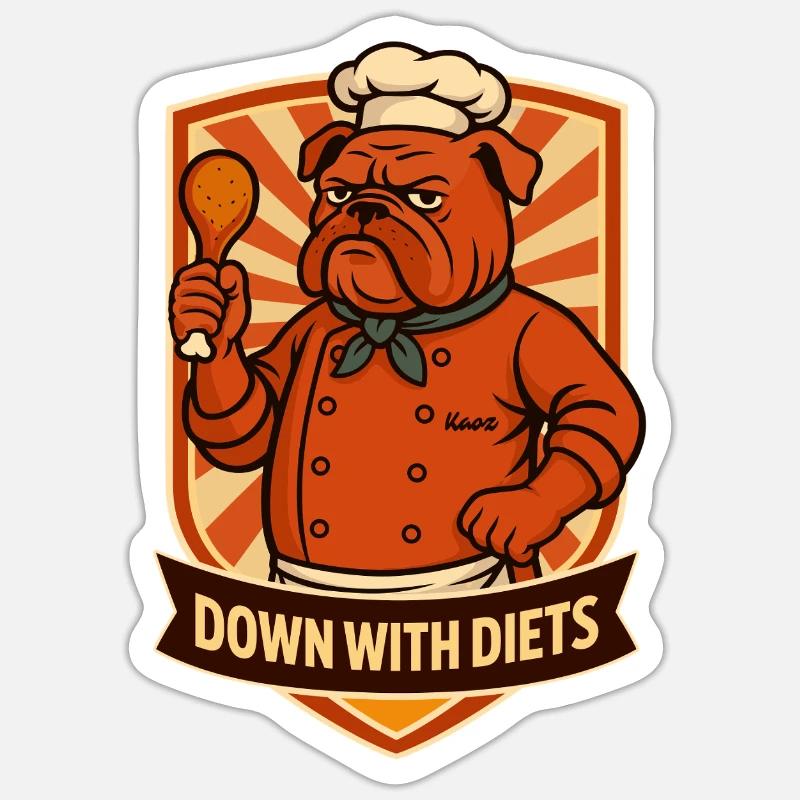 Bulldog Chef Down With Diets - Sticker taille S (10 x 10 cm) - blanc mat
