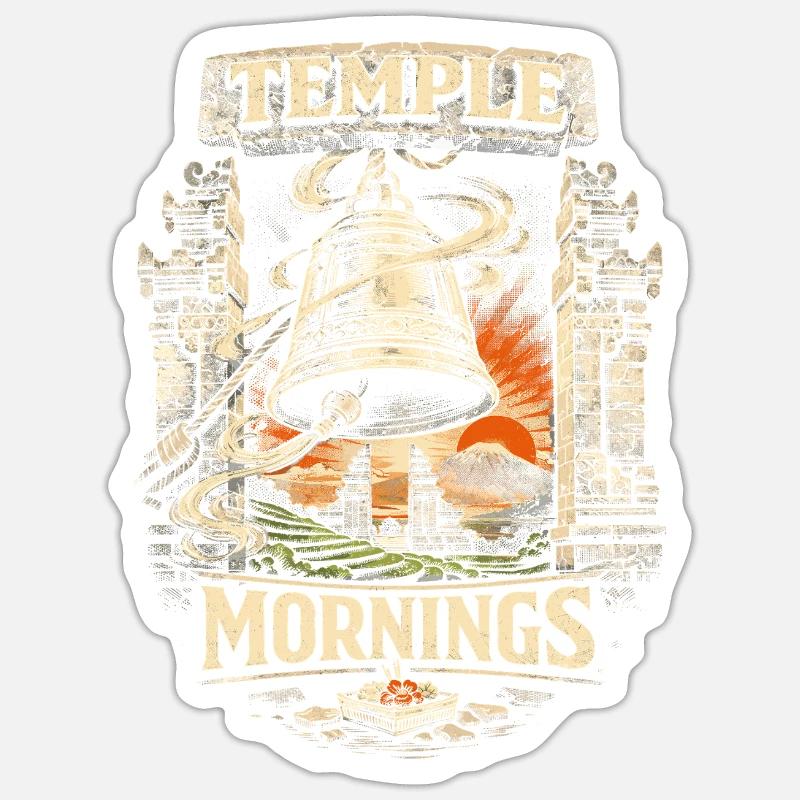 Voyage à Bali Temple Matin - Sticker taille S (10 x 10 cm) - blanc mat
