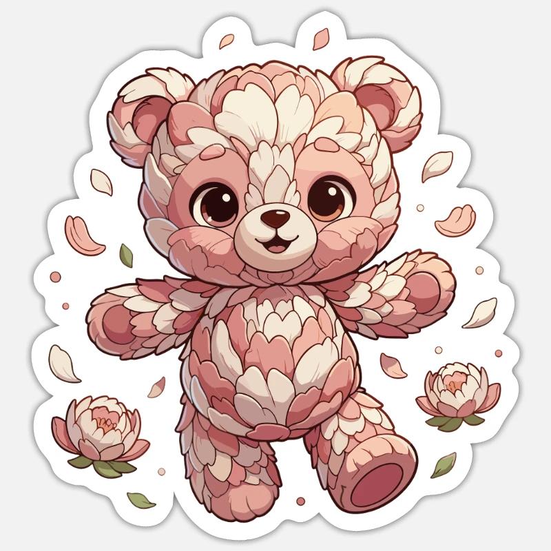 Fleurs Panda Rosy Câlin Créature - Sticker taille S (10 x 10 cm) - blanc mat