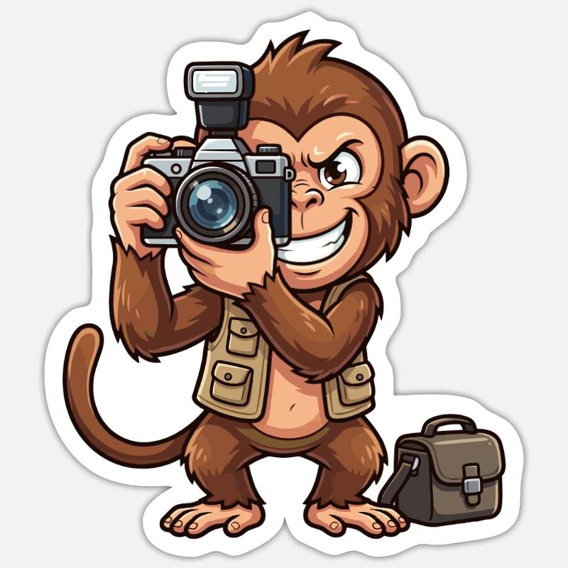 Adventure Monkey with Camera - Sticker size S (10 x 10 cm) - white matte