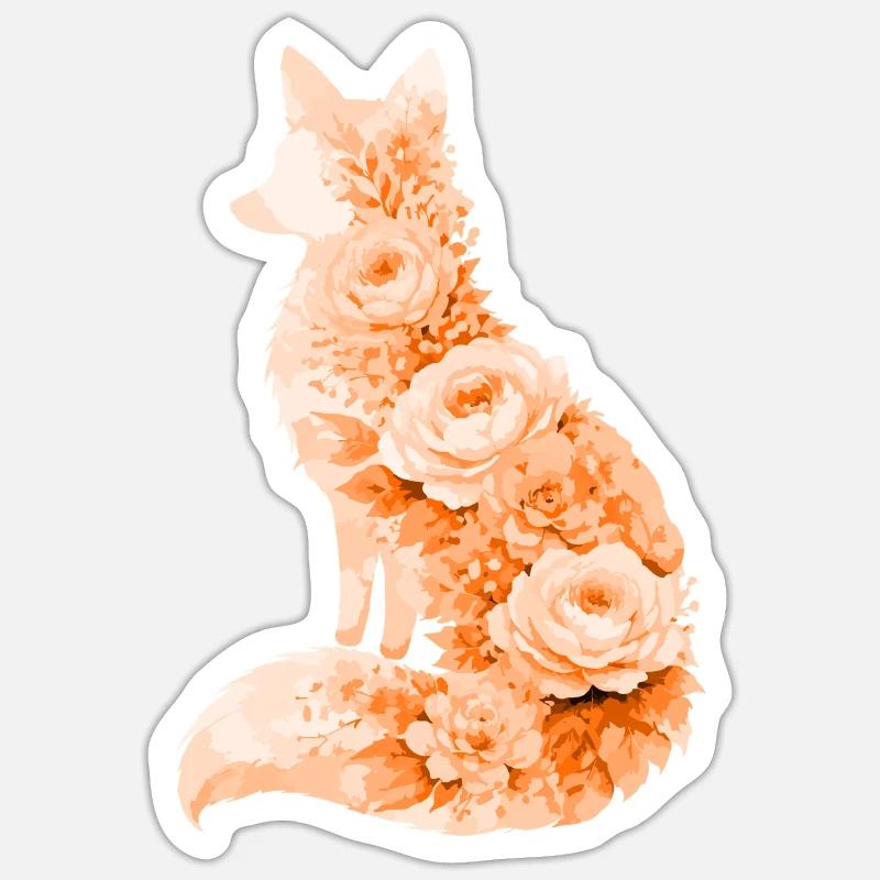 Fuchs Pastell Blumen Silhouette - Sticker Größe S (10 x 10 cm) - Mattweiß