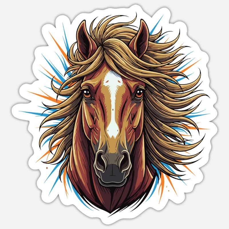 Pferdekopf Neon-Explosion - Sticker Größe S (10 x 10 cm) - Mattweiß