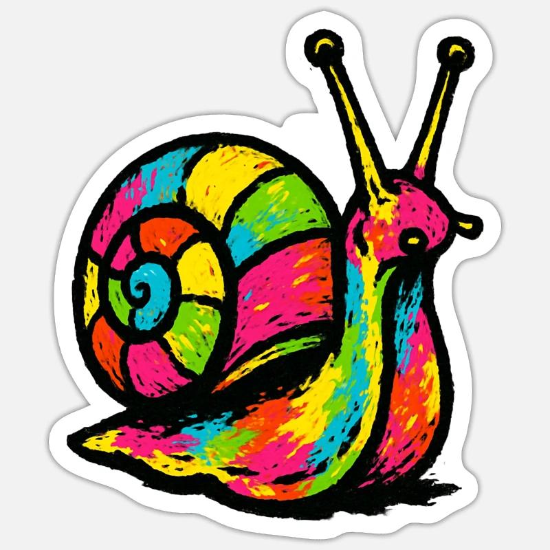 Escargot Arc-en-ciel : Gastéropode Pop Art - Sticker taille S (10 x 10 cm) - blanc mat