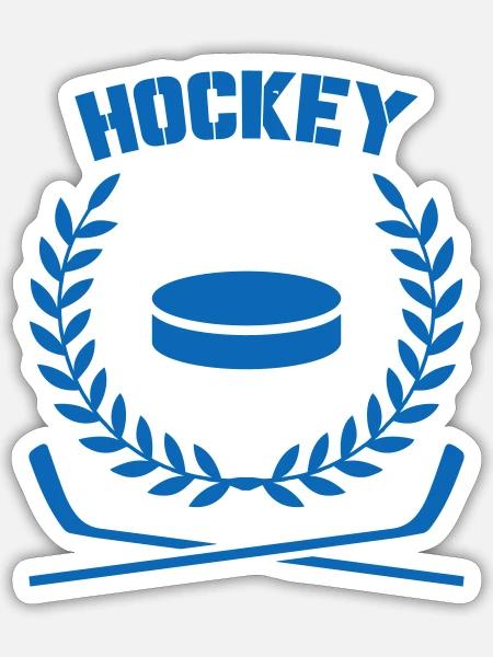 Blaues Eishockeyemblem mit Lorbeer - Sticker Größe S (10 x 10 cm) - Mattweiß