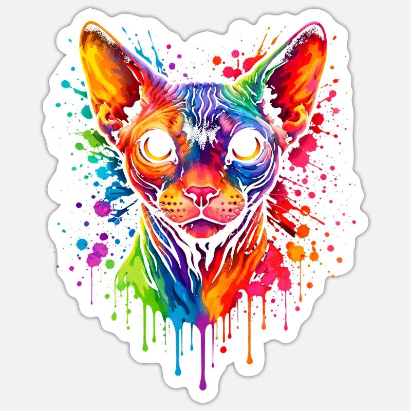 Sphynx Neon | Katzenkunst Pop Art - Sticker Größe S (10 x 10 cm) - Mattweiß
