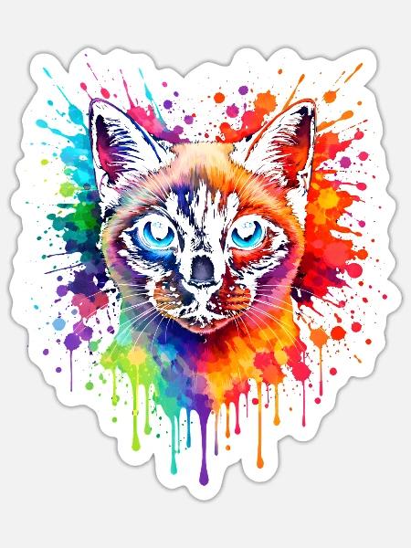 Siamkatze Neon | Katzenkunst Pop Art - Sticker Größe S (10 x 10 cm) - Mattweiß