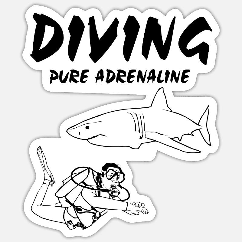 Plongée - Plongée - Plongée - Requin - Sticker taille S (10 x 10 cm) - blanc mat