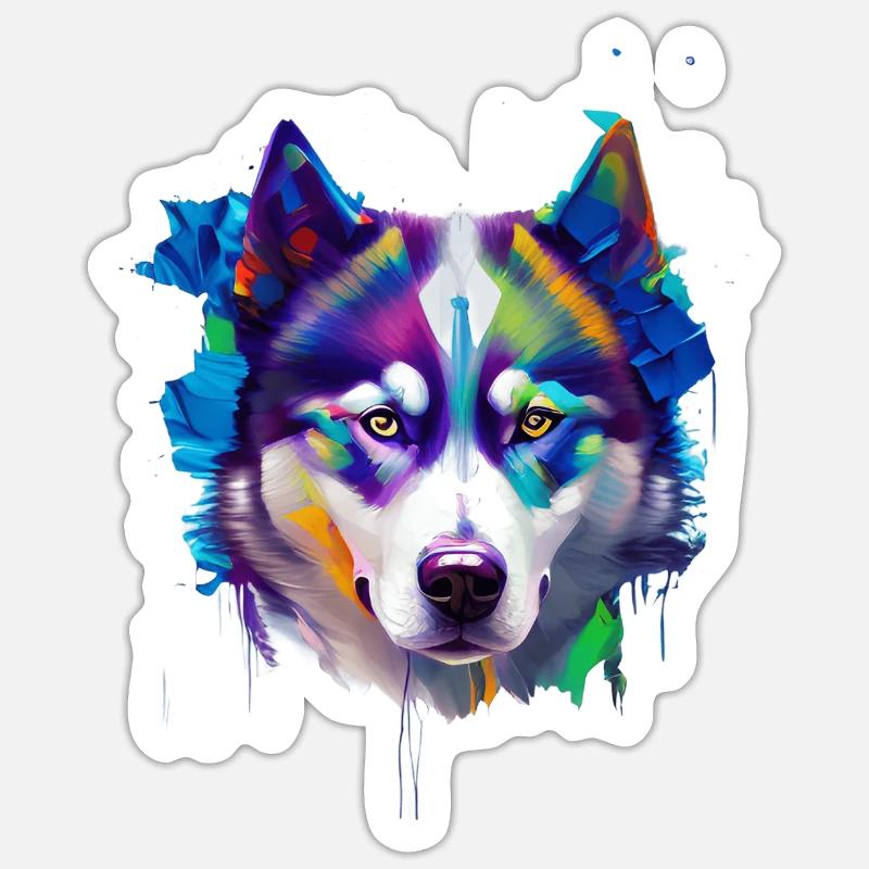 Sibirisches Husky-Hundeporträt Lebendiges Ölgemälde - Sticker Größe S (10 x 10 cm) - Mattweiß