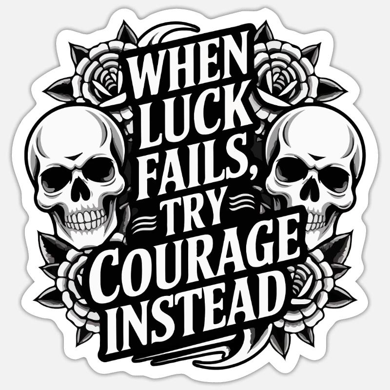 Courage Over Luck Skull Roses - Sticker size S (10 x 10 cm) - white matte