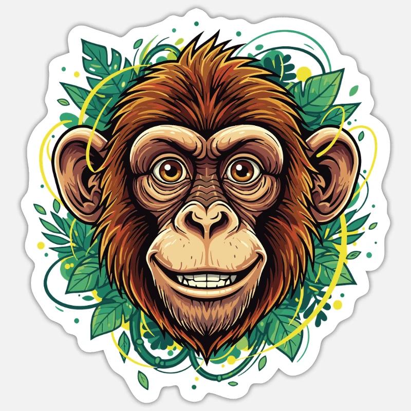 Tropical Monkey Head with Leaf Wreath - Sticker size S (10 x 10 cm) - white matte