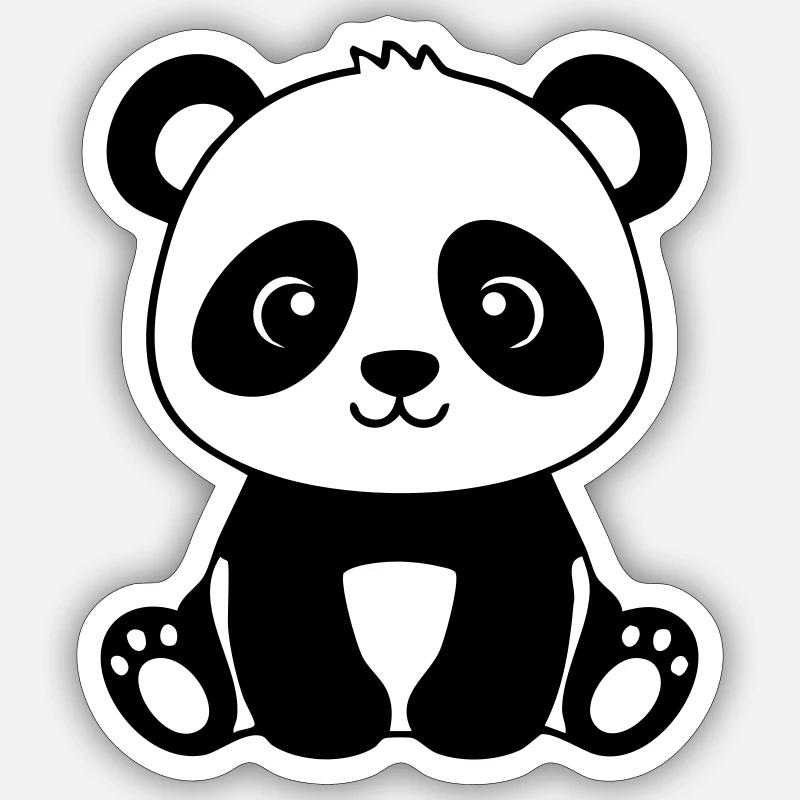 Bébé Panda mignon – Noir & Blanc Sticker taille S (10 x 10 cm)