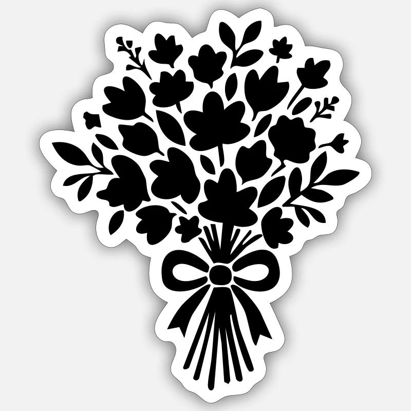 Brautstrauß – Schwarz-Weiß-Hochzeitsdesign - Sticker Größe S (10 x 10 cm) - Mattweiß