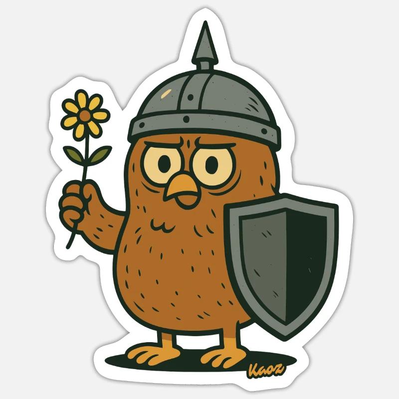 Chevalier Hibou avec Fleur - Sticker taille S (10 x 10 cm) - blanc mat