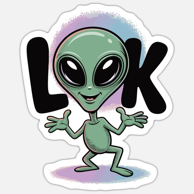 T-shirt extraterrestre Look Comic Space - Sticker taille S (10 x 10 cm) - blanc mat