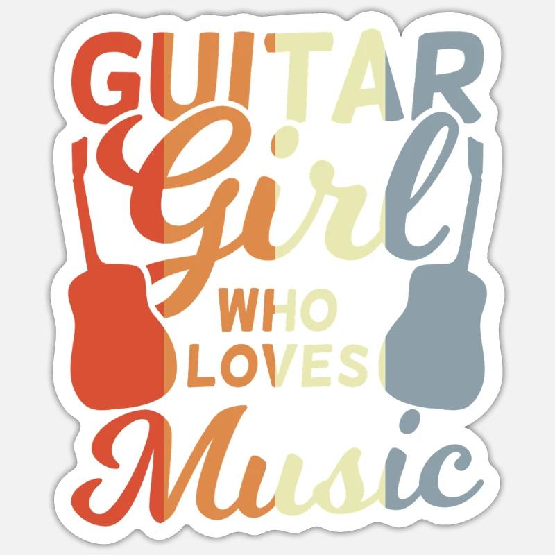Gitarren Mädchen - Sticker Größe S (10 x 10 cm) - Mattweiß