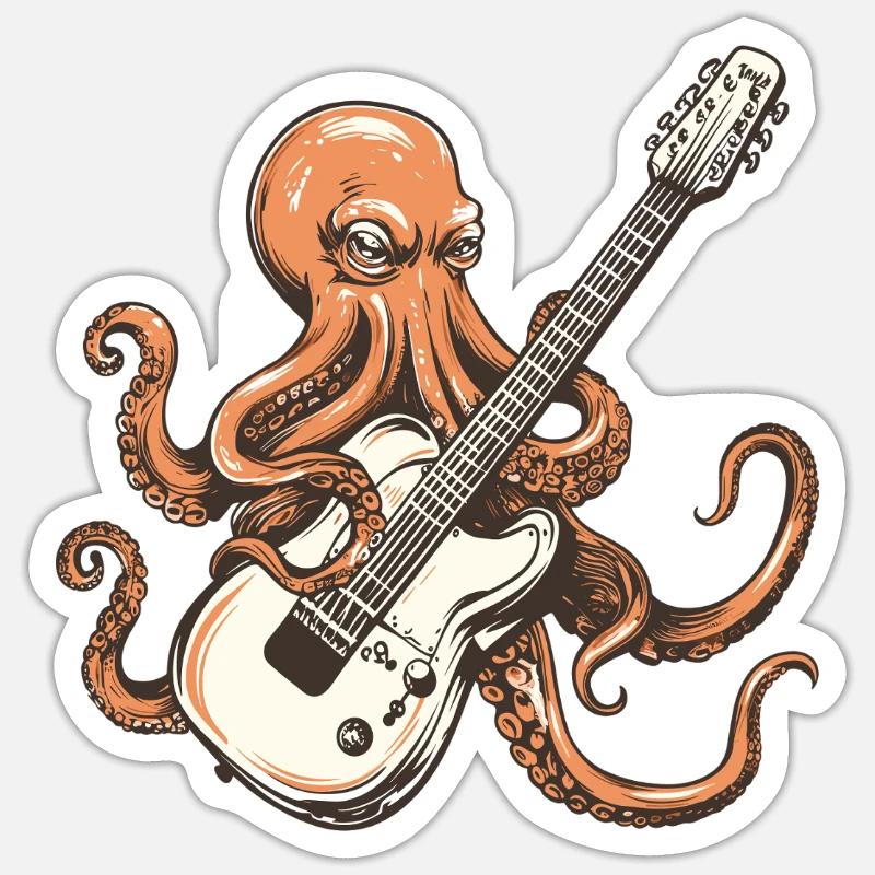 Octopus Guitar Riff - Sticker size S (10 x 10 cm) - white matte