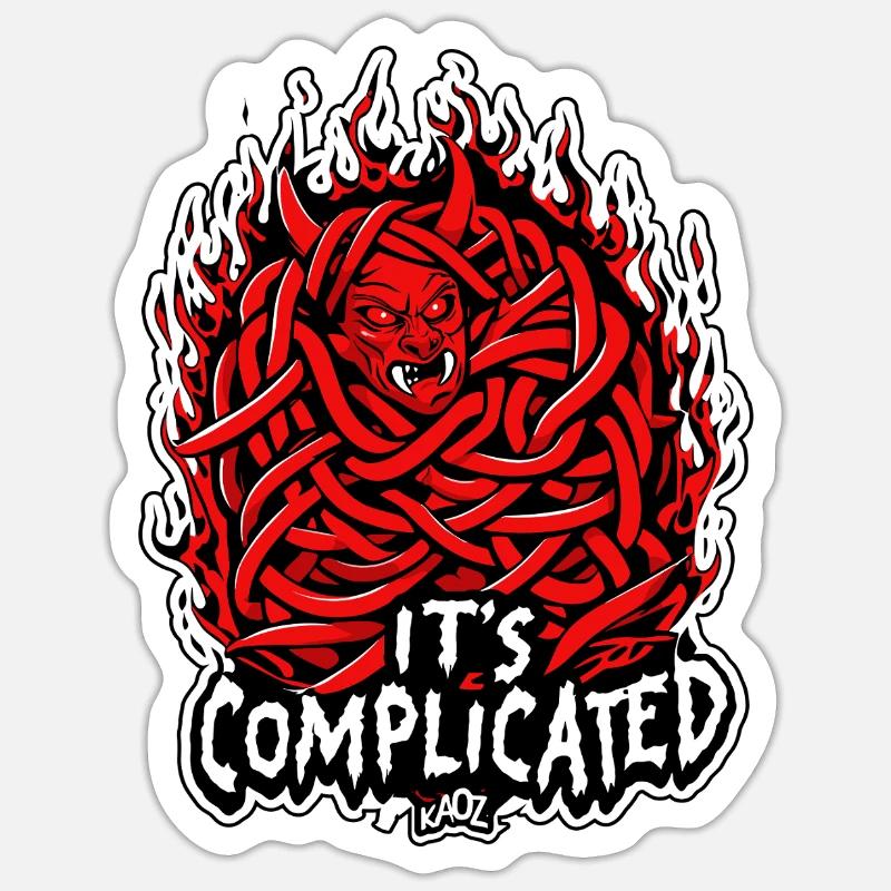 Démon de feu emmêlé : C’est compliqué - Sticker taille S (10 x 10 cm) - blanc mat