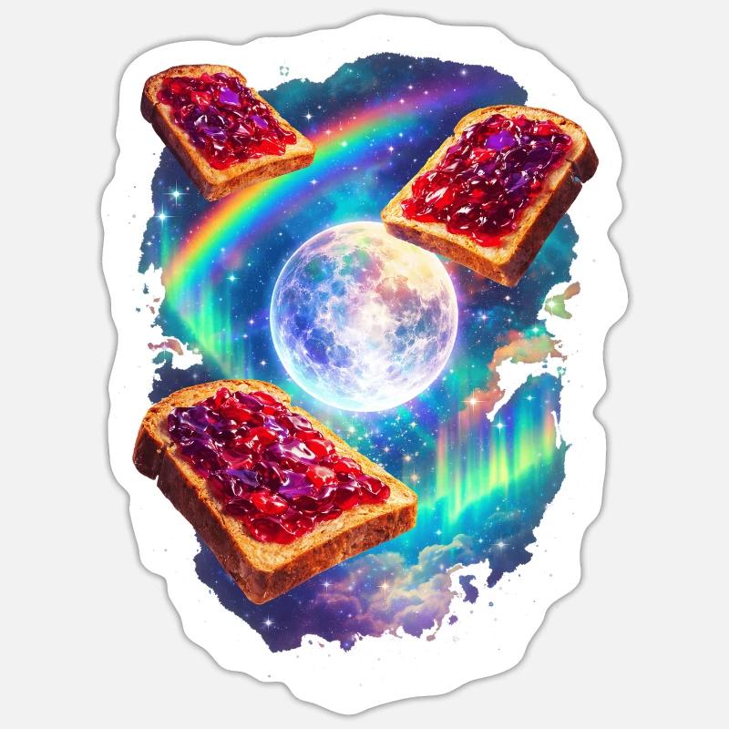 Toast spatial avec arc-en-ciel - Sticker taille S (10 x 10 cm) - blanc mat