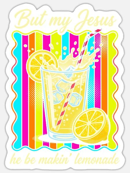 Jesus macht Limonade – Bunter Retro-Print - Sticker Größe S (10 x 10 cm) - Mattweiß