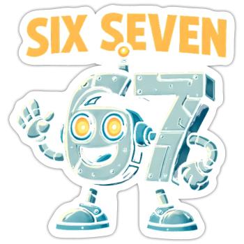 Six Seven 67 Robot Robot Brainrot italien Humour - Sticker taille S (10 x 10 cm) - blanc mat - Devant