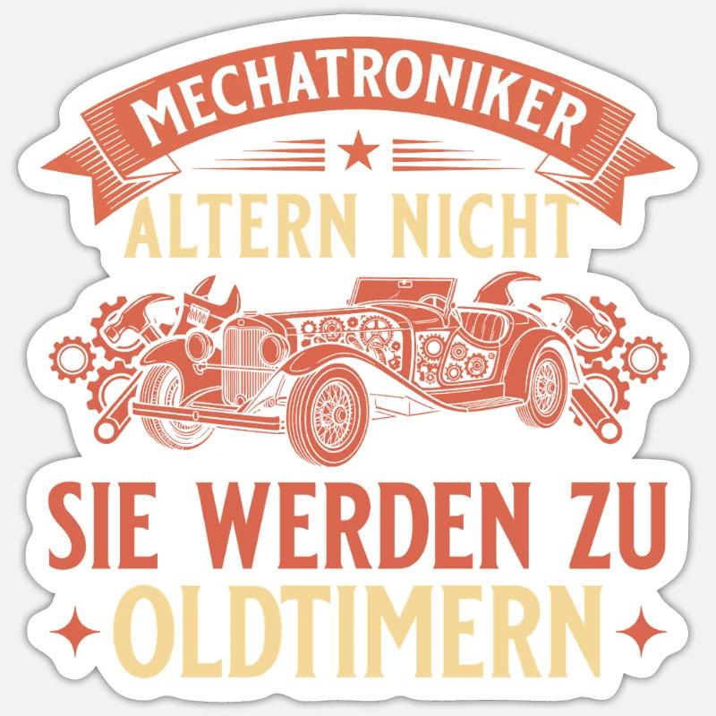 Mechatroniker Altern Nicht - Oldtimer Geschenk - Sticker Größe S (10 x 10 cm) - Mattweiß