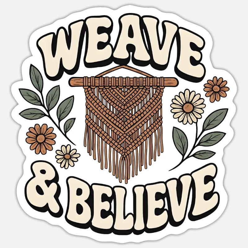 Weben & glauben | Makramee Boho - Sticker Größe S (10 x 10 cm) - Mattweiß