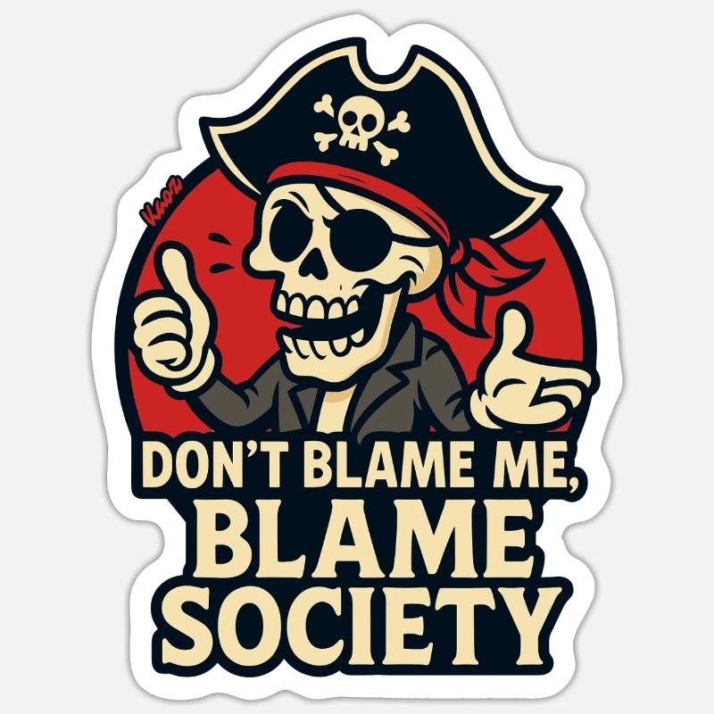 Pirate Skull Satire Tee - Sticker size S (10 x 10 cm) - white matte