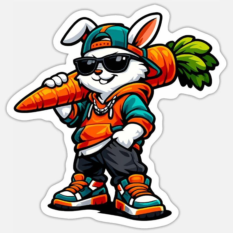 Funny Easter Bunny with Carrot Rabbit Sticker size S (10 x 10 cm)